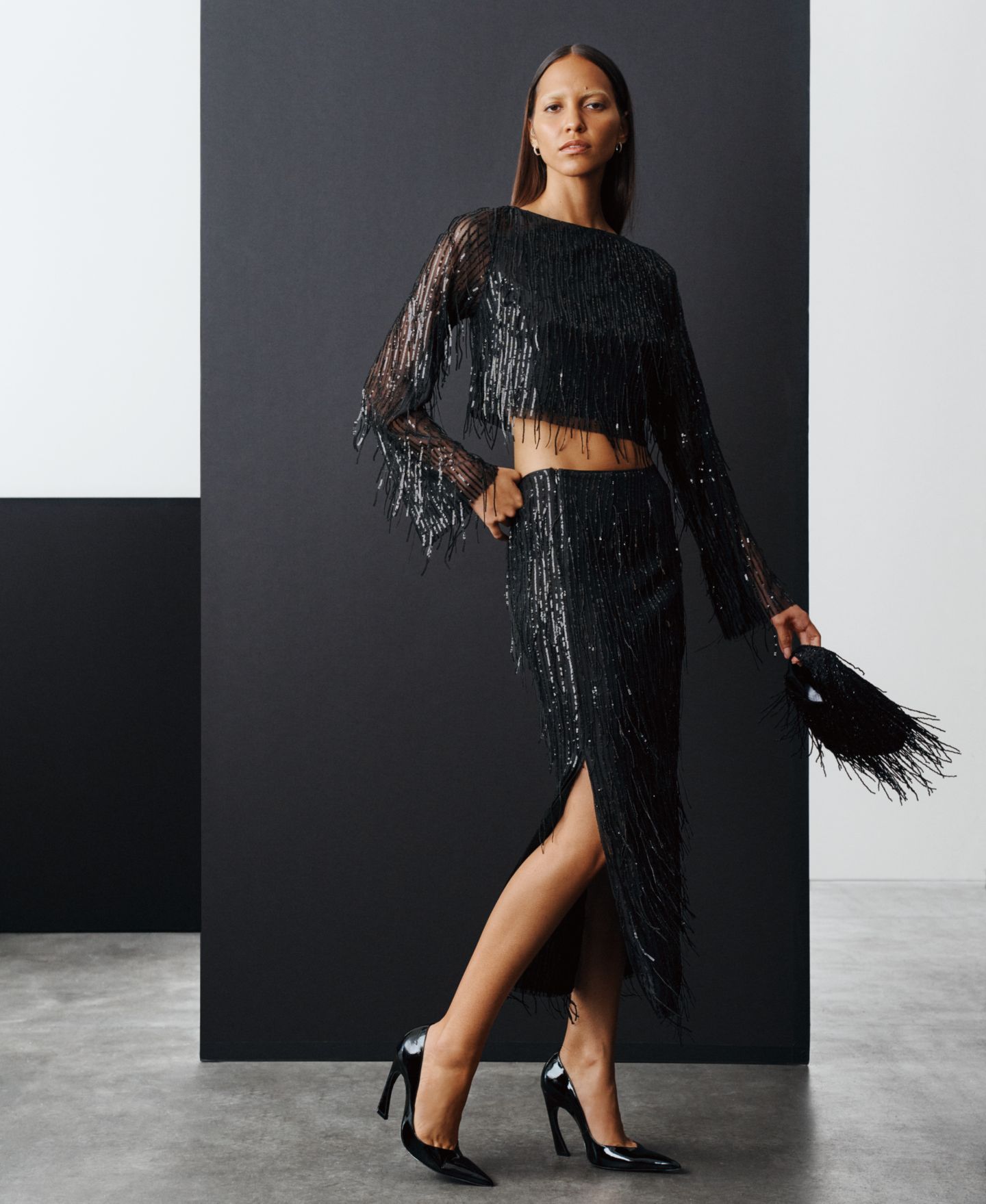 Женская юбка LAPOINTE | Macy's High-Rise Sequin Fringe Side-Slit Midi — фото 5