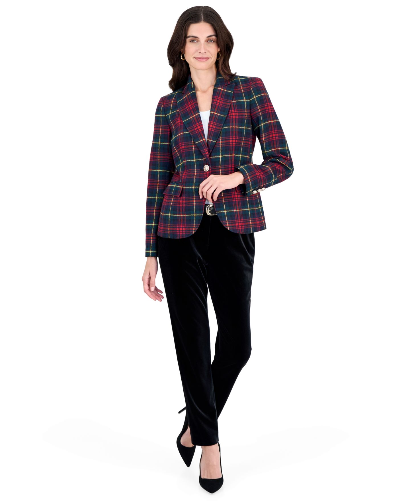 Женский пиджак Tahari ASL Plaid Shoulder-Padded, цвет: Чёрный сосновый разноцветный — фото 3