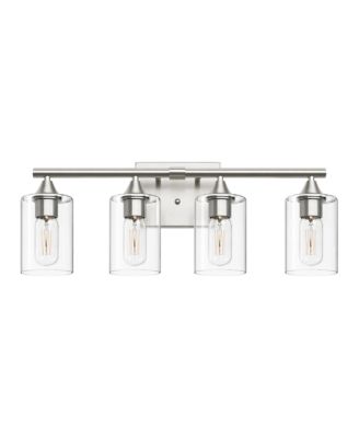 4 Light Brushed Nickel Bathroom Vanity Light Clear Glass Shade Metal Lamp for Washroom Kitchen Sink