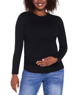 Maternity Long-Sleeve Side Ruched Rib-Knit T-Shirt