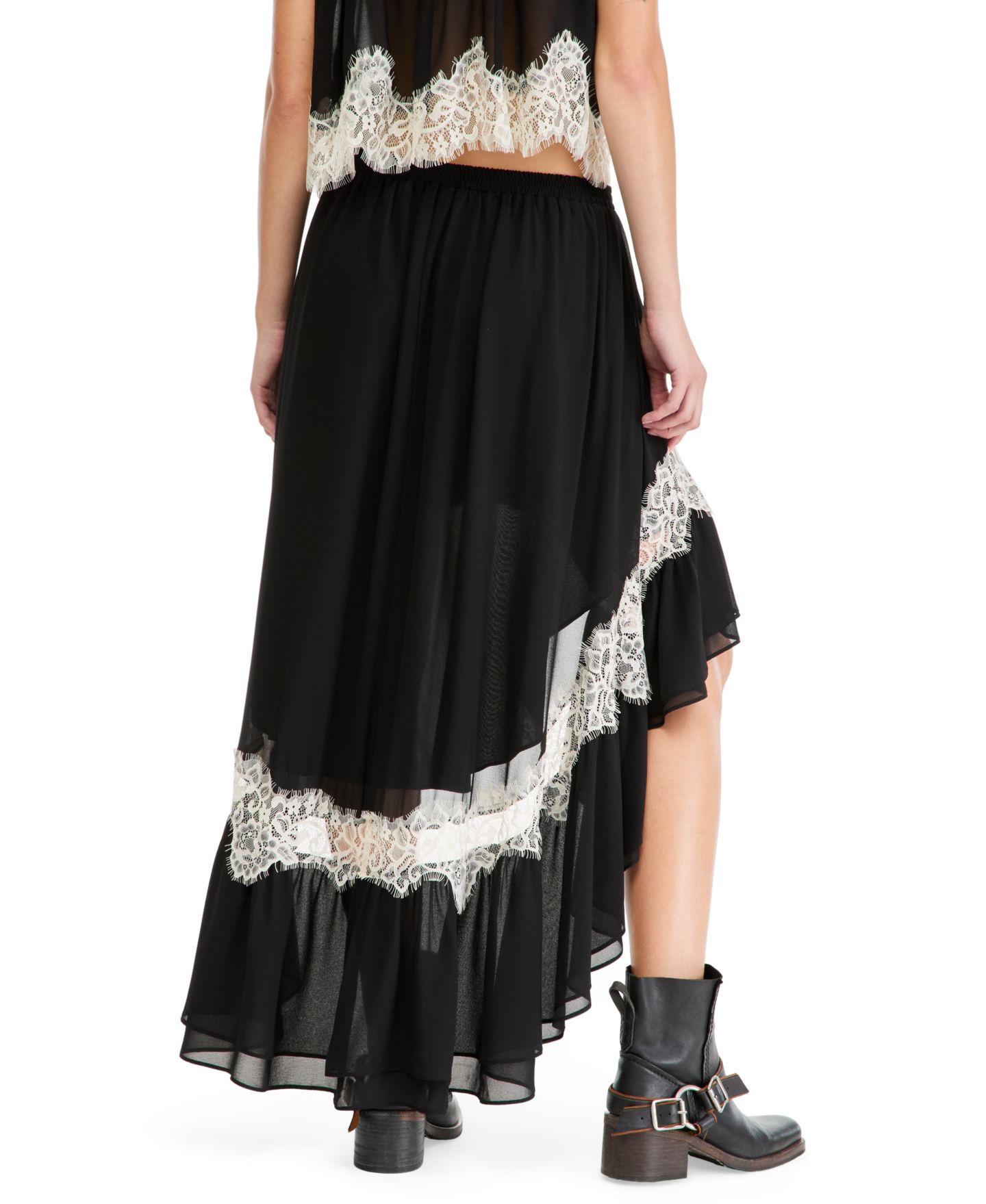 Женская юбка And Now This High-Low Lace-Inset, цвет: Чёрный — фото 2