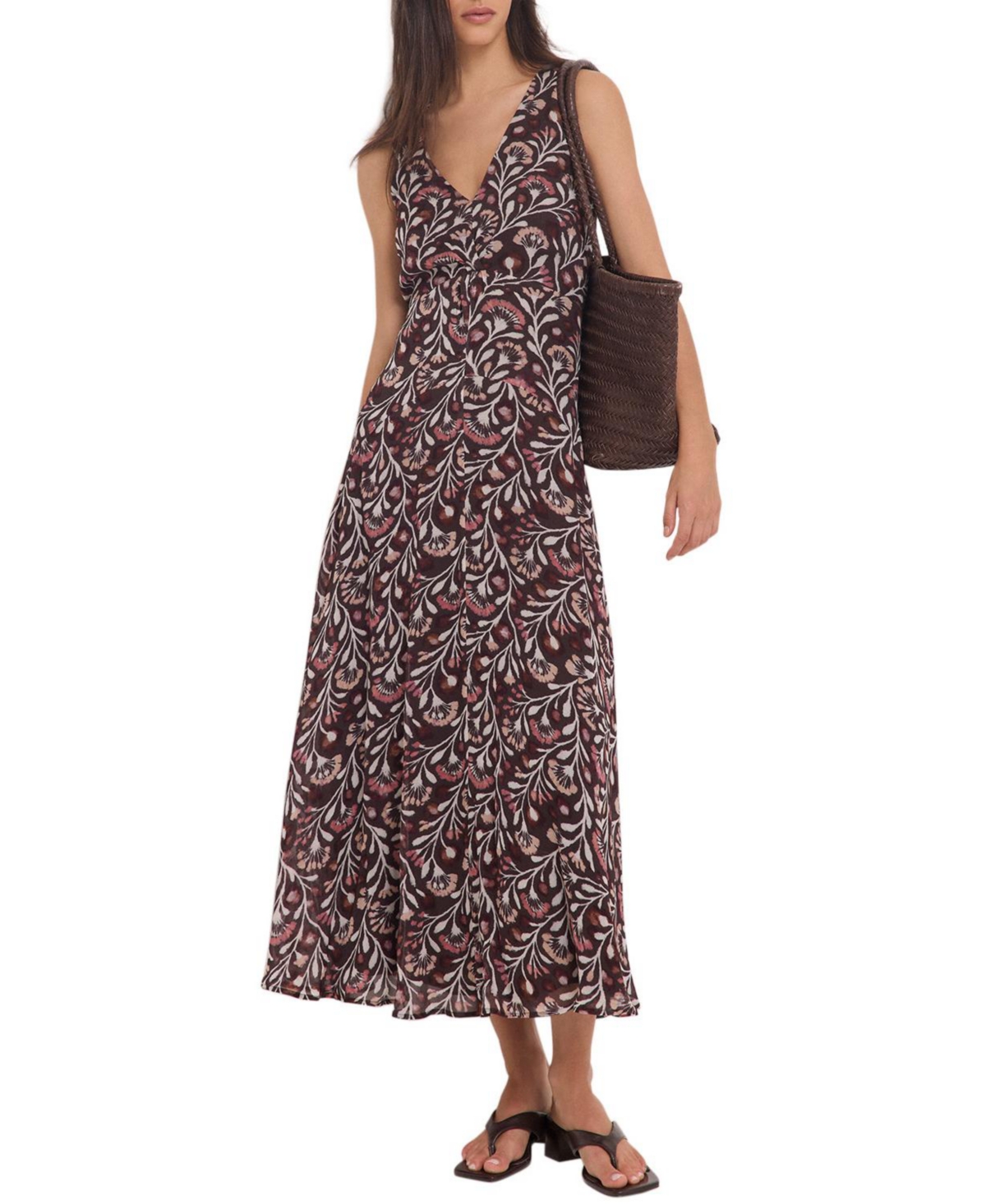 Mint Velvet Women's Floral Print V-Neck Maxi Dress - Brown