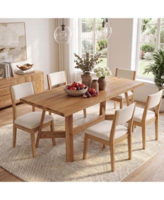 63" Solid Wood Dining Table, Rectangular Dinner Table for 6