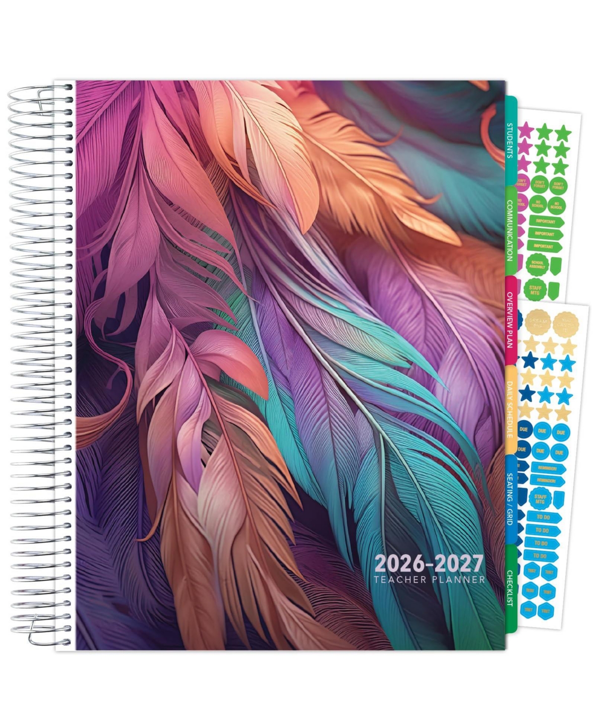Danrong Teacher Planner Daily Weekly Monthly Organizer With 7 Periods Stickers Pocket Folder Tabs Bookmark - Pastel peacock