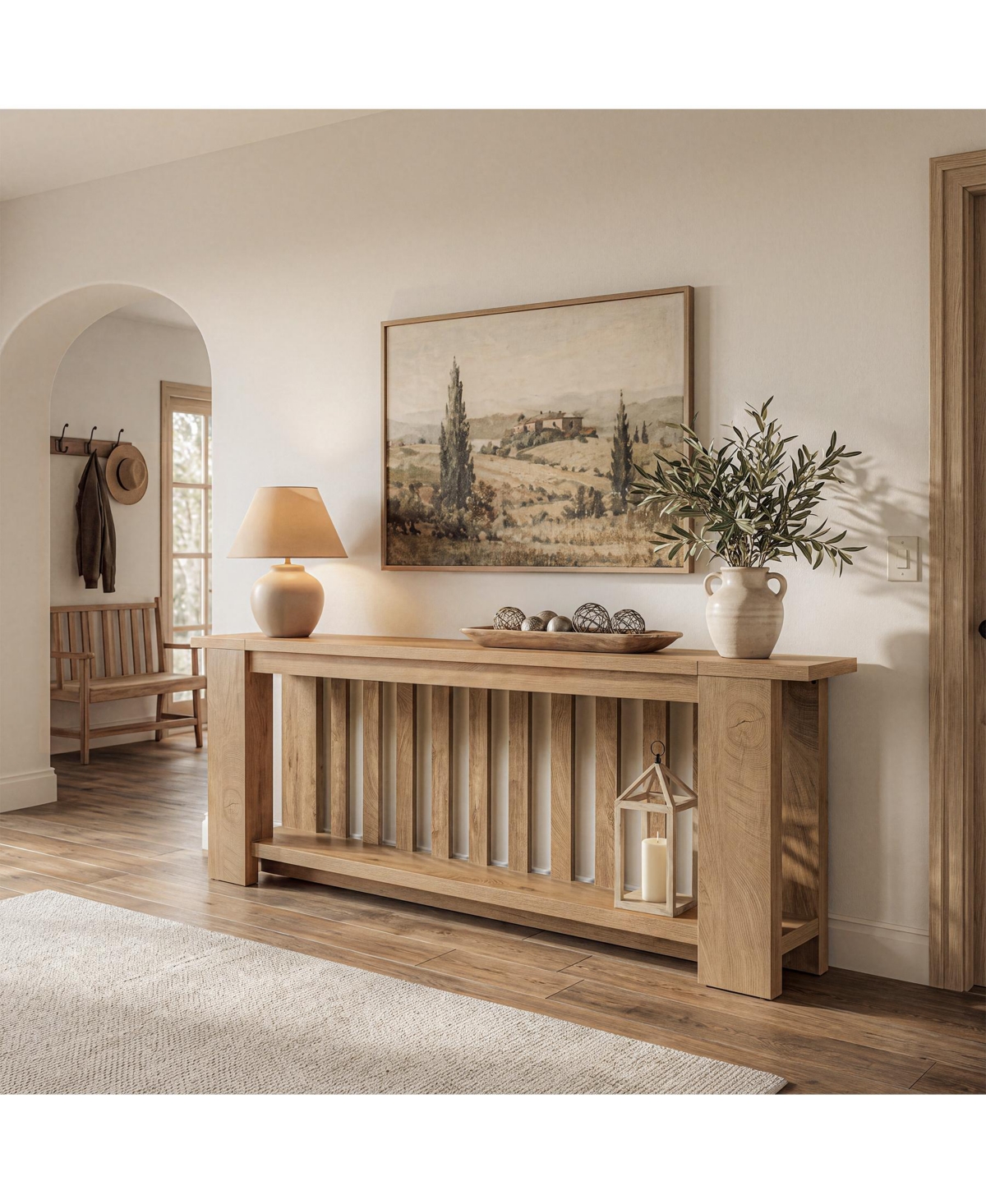 Tribesigns Farmhouse Console Table,Wooden Entryway Table with Storage Shelves