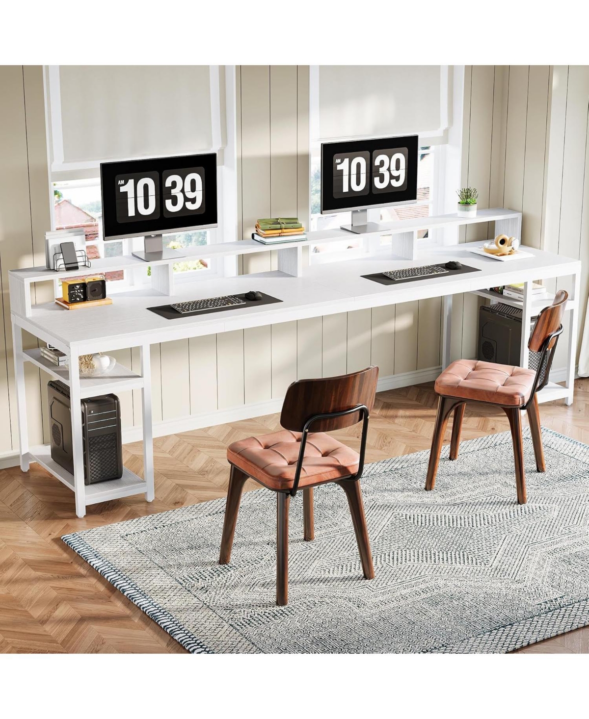 Tribesigns 78.74" Two-Person Desk with Monitor Stand and Shelves