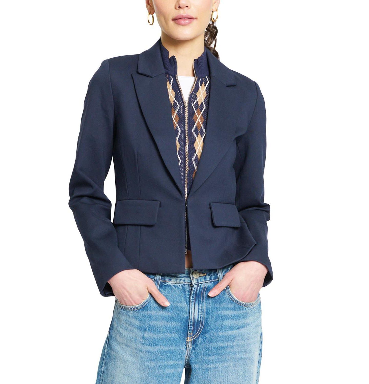 Женский пиджак Central Park West Astrid Argyle Sweater Dickey Jacket Blazer, цвет: Тёмно-синий комбинированный — фото 1