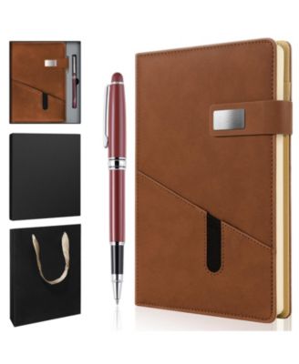 A5 Lined Leather Notebook Pen Set Gift Box Refillable Journal Hardcover Pocket Buckle Travel Diary