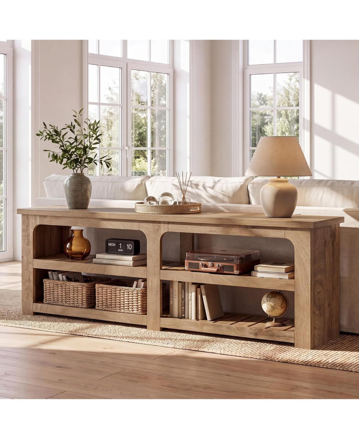 Tribesigns Farmhouse Fluted Tv Stand with Storage Shelves, Media Console