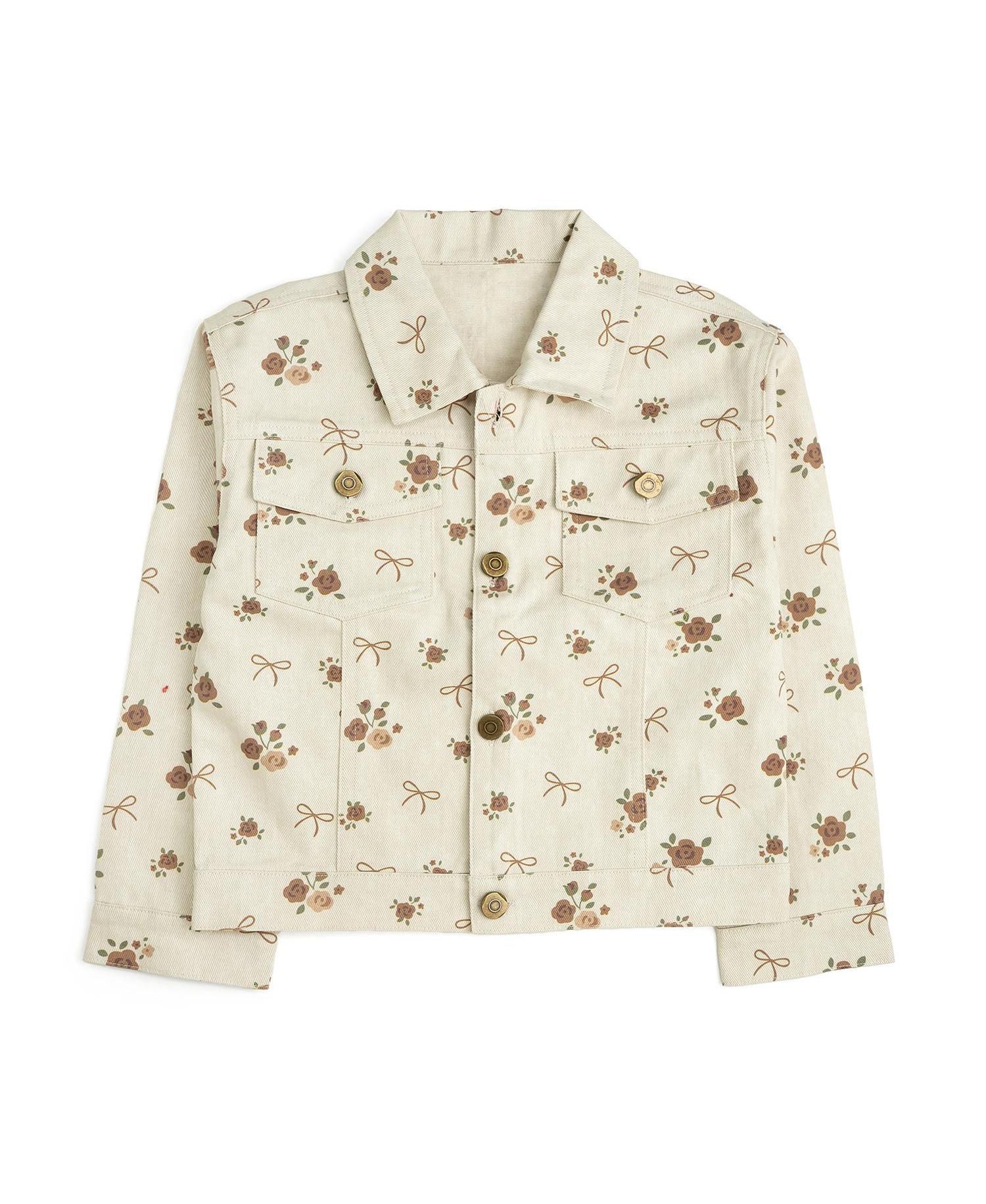 Girls' 4-16 Distressed Floral-Print Denim Jacket