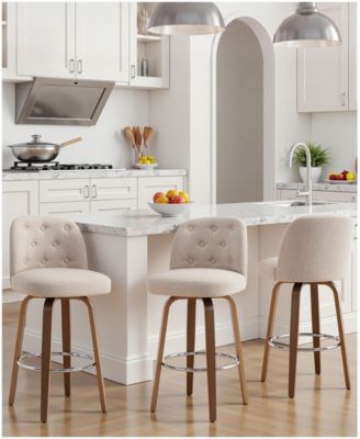 26" Mid-Century Swivel Counter Height Bar Stools, Linen Kitchen Stools