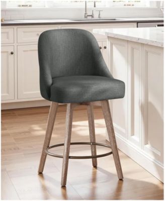 26" Mid-Century Swivel Counter Height Bar Stools, Upholstered Linen and PU Leather Kitchen Stools