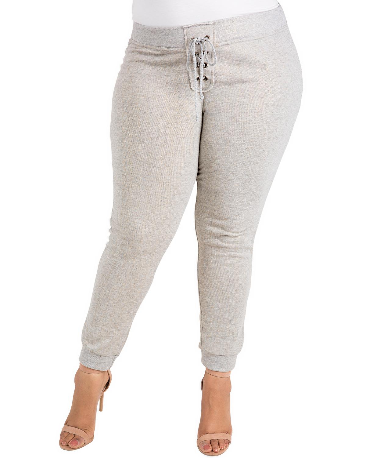 Poetic Justice Plus Size Jahna High-Rise French Terry Lace-Up Front Jogger Pants - Gold oatmeal