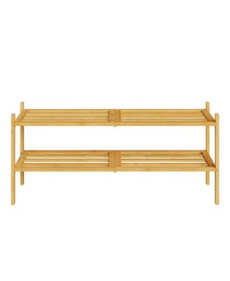 Bamboo Shoe Rack, 2-Tier Stackable Shoe Organizer for Entryway, 27.6 x 9.8 x 13.5 inches