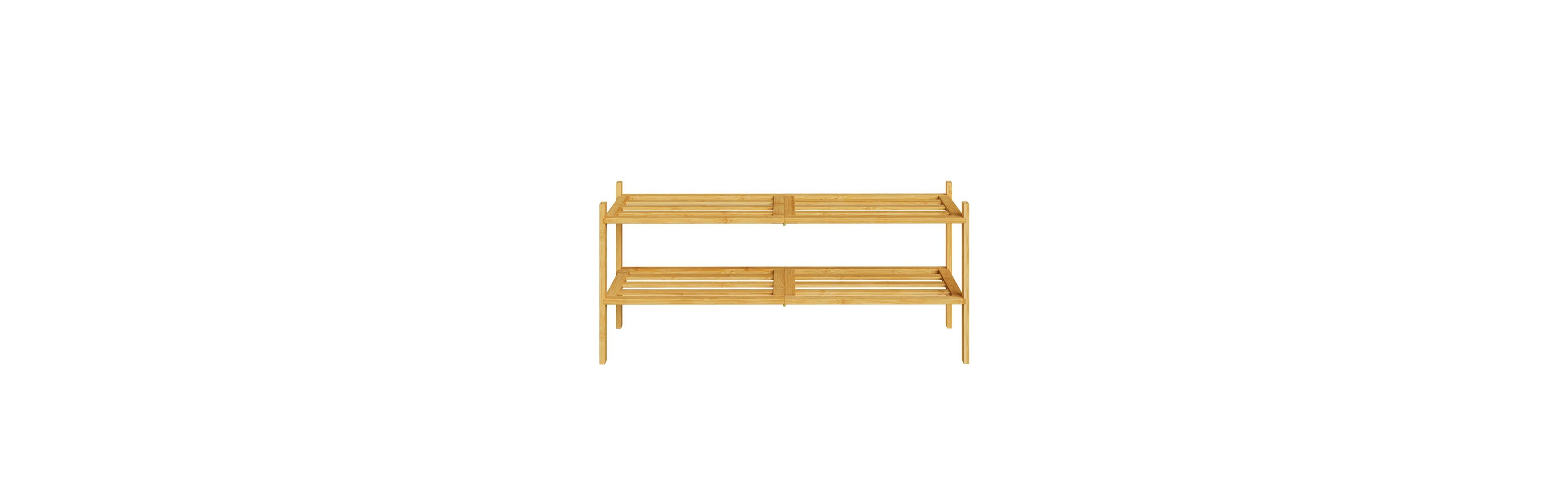 SongmicsHome Bamboo Shoe Rack, 2-Tier Stackable Shoe Organizer for Entryway, 27.6 x 9.8 x 13.5 inches