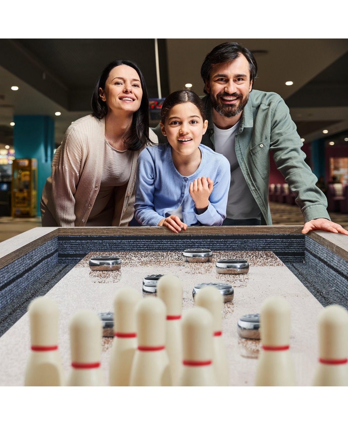 Slickblue 2-in-1 Shuffleboard Table with Bowling Game Set, 9-Foot, Ages 18+