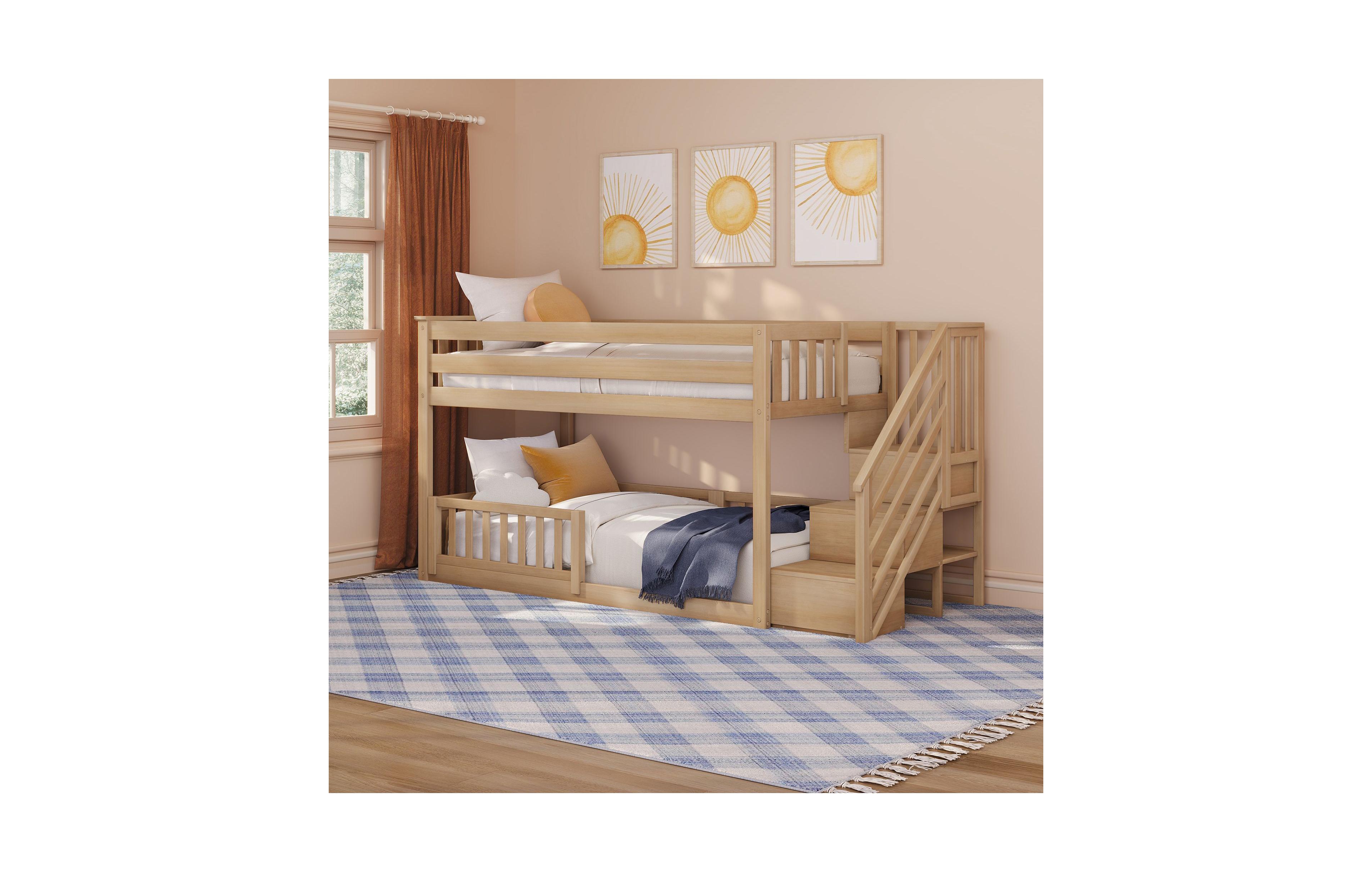 Max & Lily Low Twin over Bunk with Stairs and Guard Rail