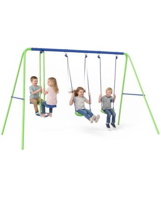 Metal Swing Set for Kids with Glider and 2 Swing Seats, Adjustable A-Frame Backyard Playset That Holds 396 lbs