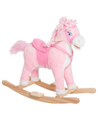 Kids Ride On Rocking Horse with Realistic Sounds and Swinging Tail, Plush Pony Rocker with Saddle and Footrest for Ages 3 and Up, Pink