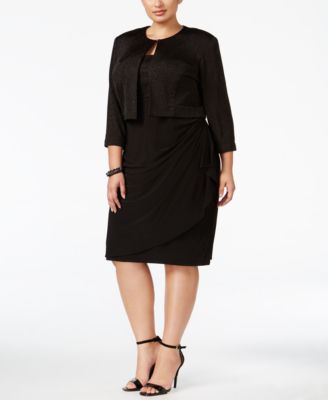 MSK - Plus Size Glitter Mesh Jacket Dress