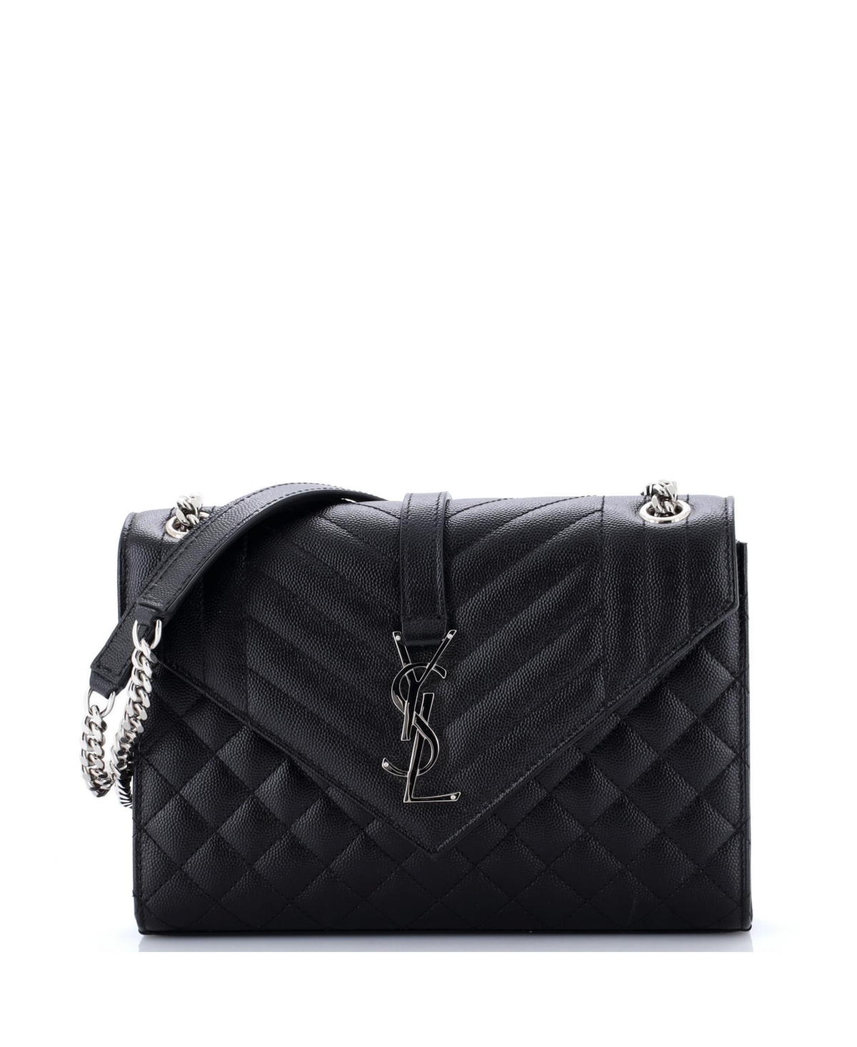 Pre-Owned Saint Laurent Medium Classic Monogram Envelope Satchel Mixed Matelasse Leather - Black