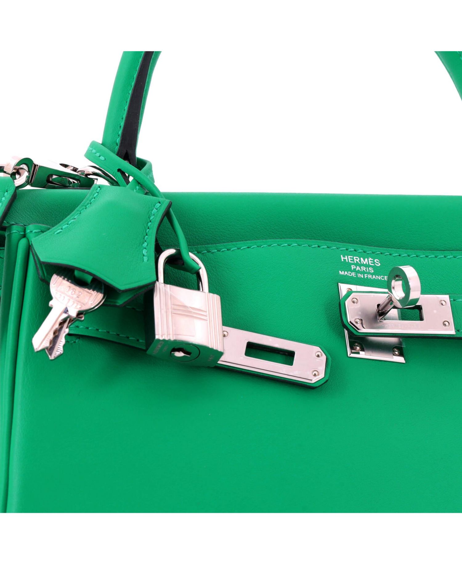 Pre-Owned HERMES Pre-Owned Hermes Kelly 25 Handbag Green Swift with Palladium Hardware