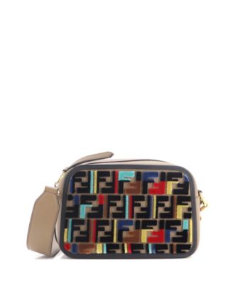F Is Fendi Small Leather and Velvet Crossbody Camera Bag, 8.5" W x 6" H x 3" D