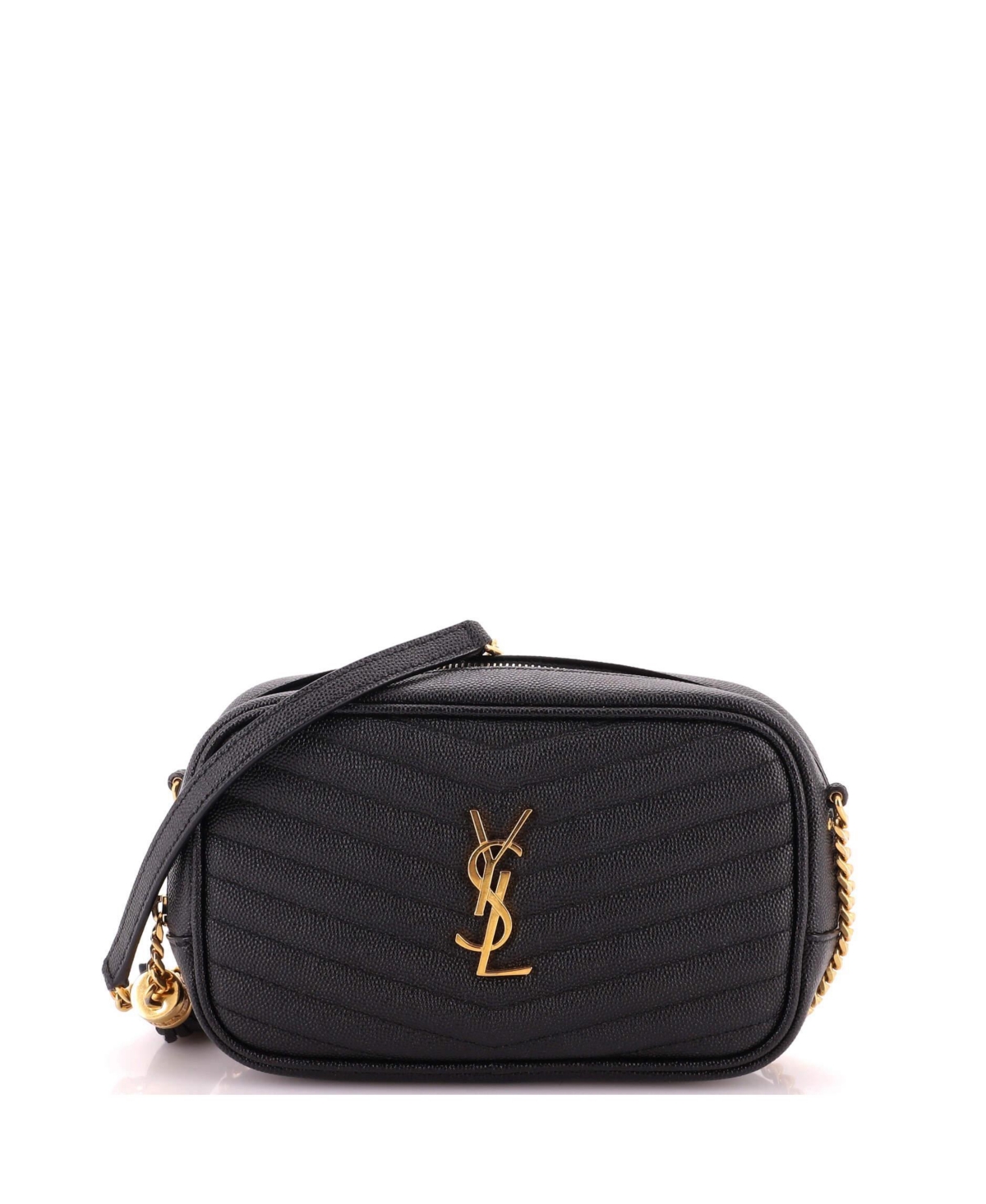 Pre-Owned Saint Laurent Mini Lou Matelasse-Chevron Crossbody Camera Bag - Black