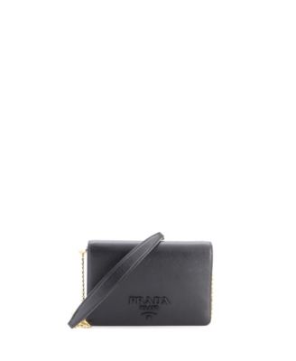 Monochrome Mini Saffiano Leather Wallet on Chain