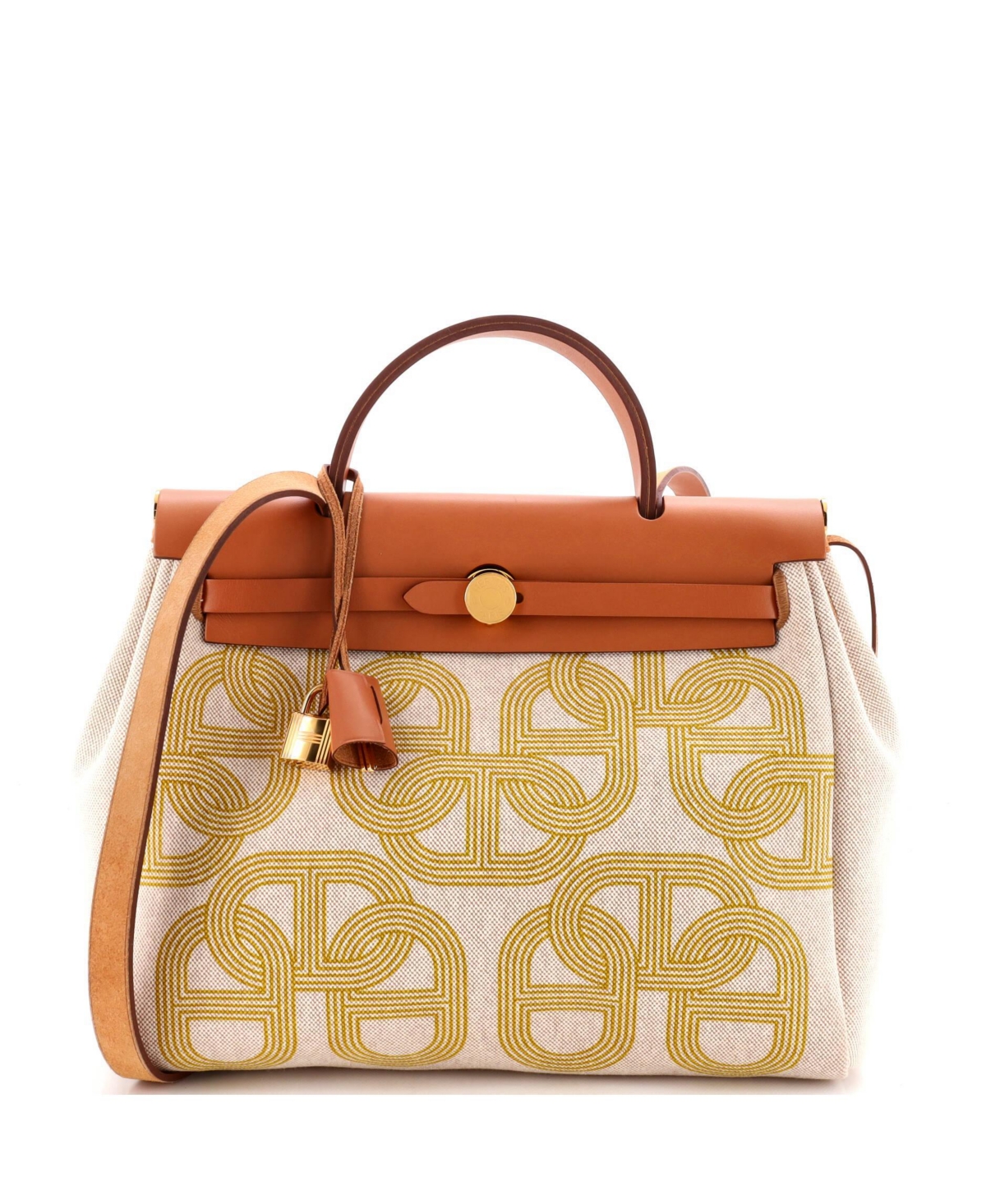 Pre-Owned Hermes Herbag Zip Circuit 24 Medium Canvas and Leather Tote