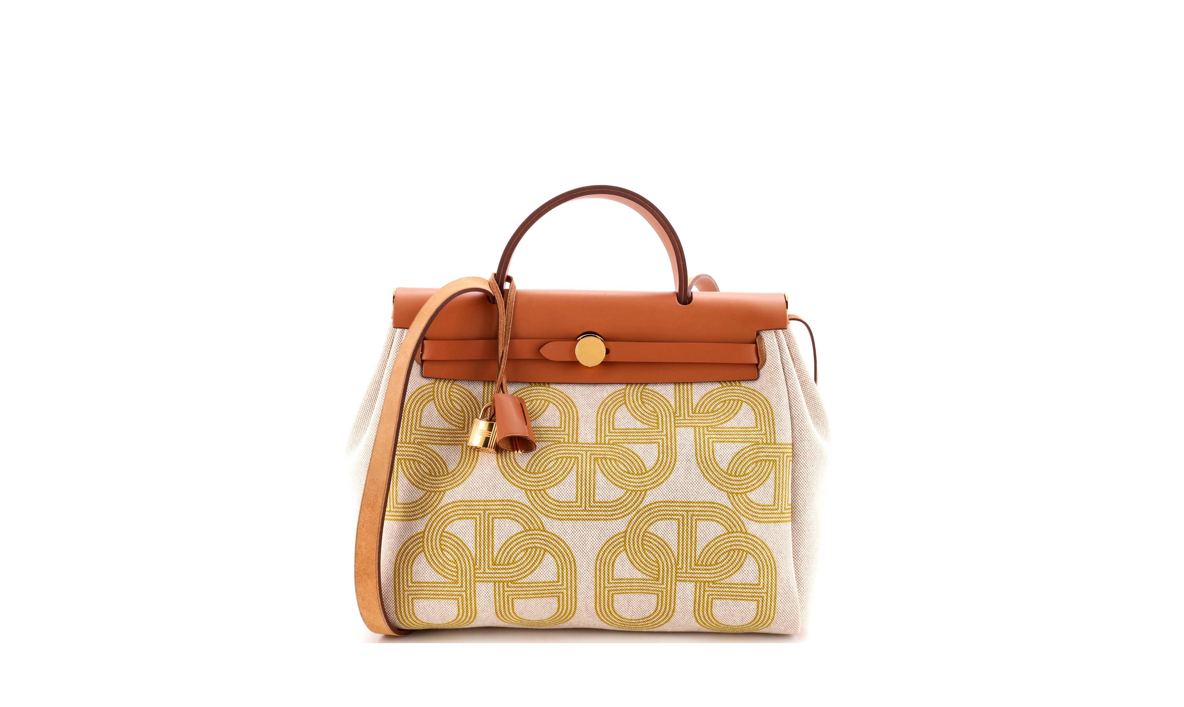 Pre-Owned Hermes Herbag Zip Circuit 24 Medium Canvas and Leather Tote