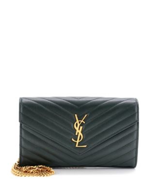 Saint Laurent Women's Classic Monogram Pre-Owned Matelasse-Chevron Wallet on Chain