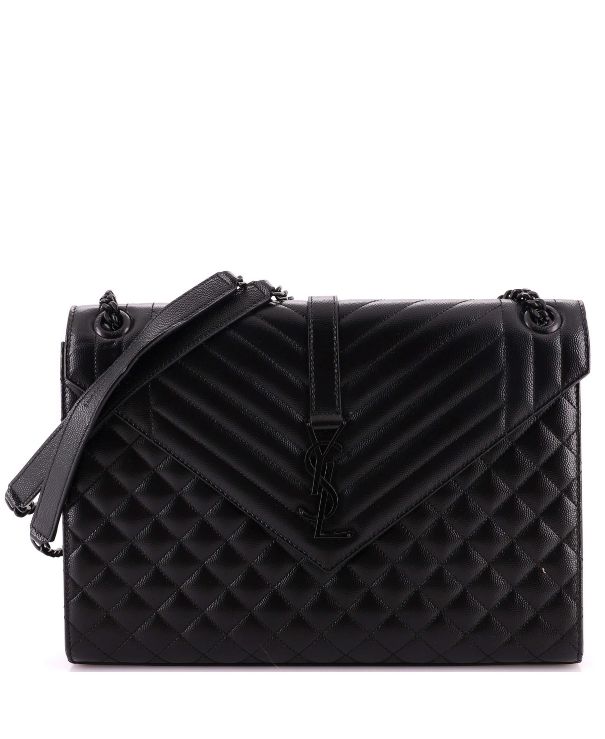 Pre-Owned Saint Laurent Large Classic Monogram Envelope Satchel Mixed Matelasse Leather - Black