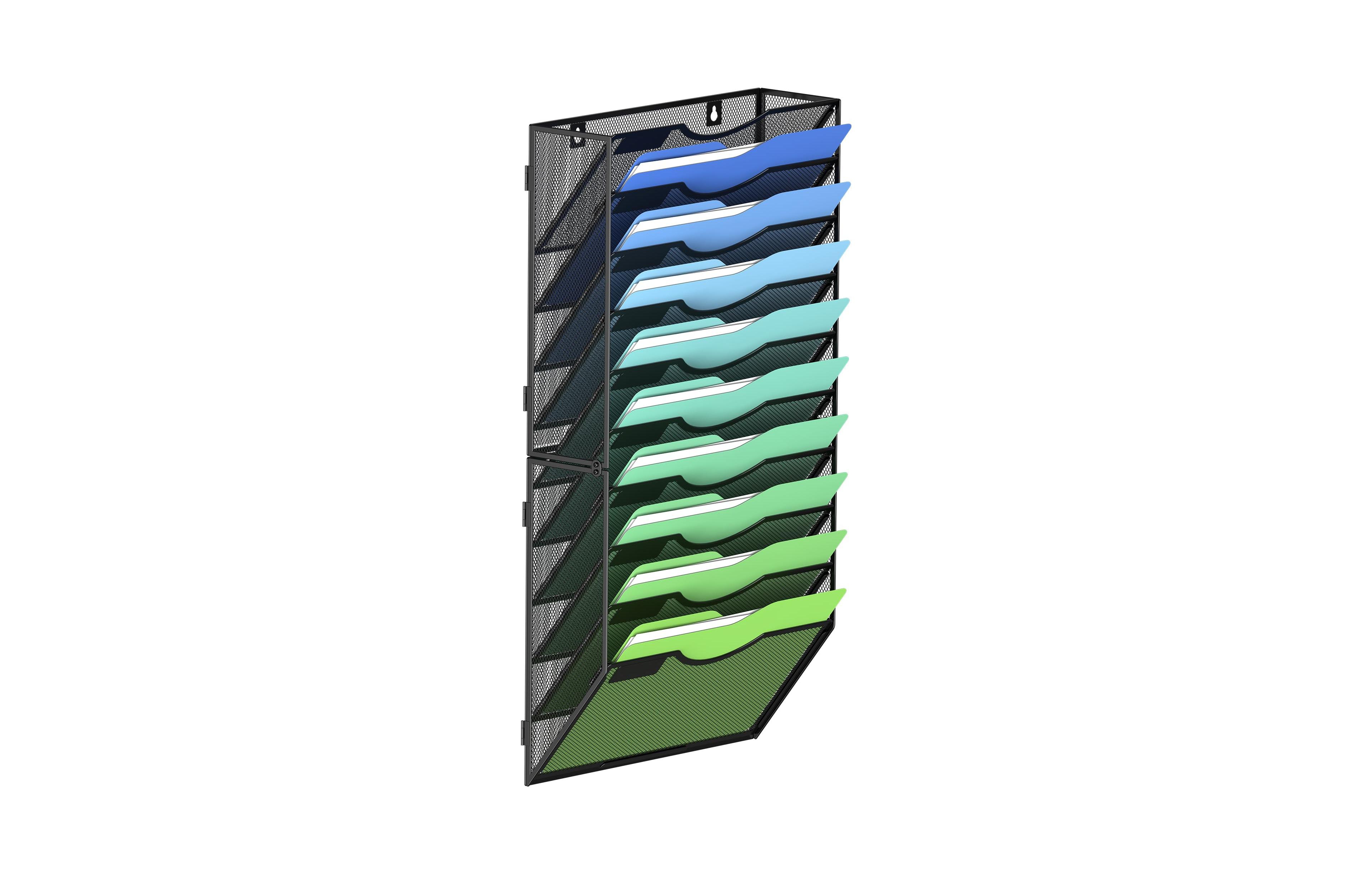 Four Candies Wall File Organizer 5 Vertical Pockets Metal Mounted Holder