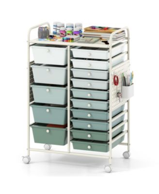 15-Drawer Rolling Cart with Metal Top and Pegboard