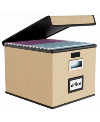 Collapsible Linen File Organizer Box With Lid Hanging Folder Storage