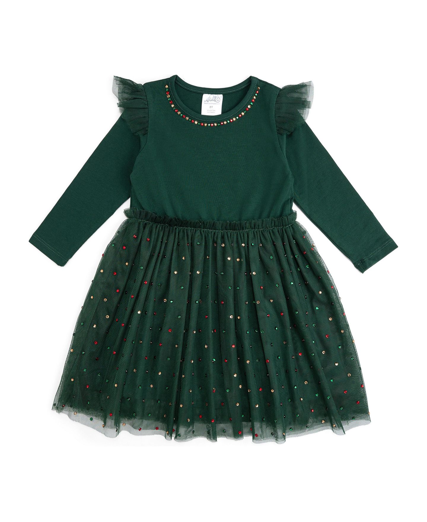 Платье Sweet Wink Christmas Long-Sleeve Tutu Dress для девочек, цвет: Зелёный — фото 1
