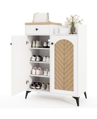 2 Door Shoe Rack Organizer with Drawer and 6 Removable Shelves