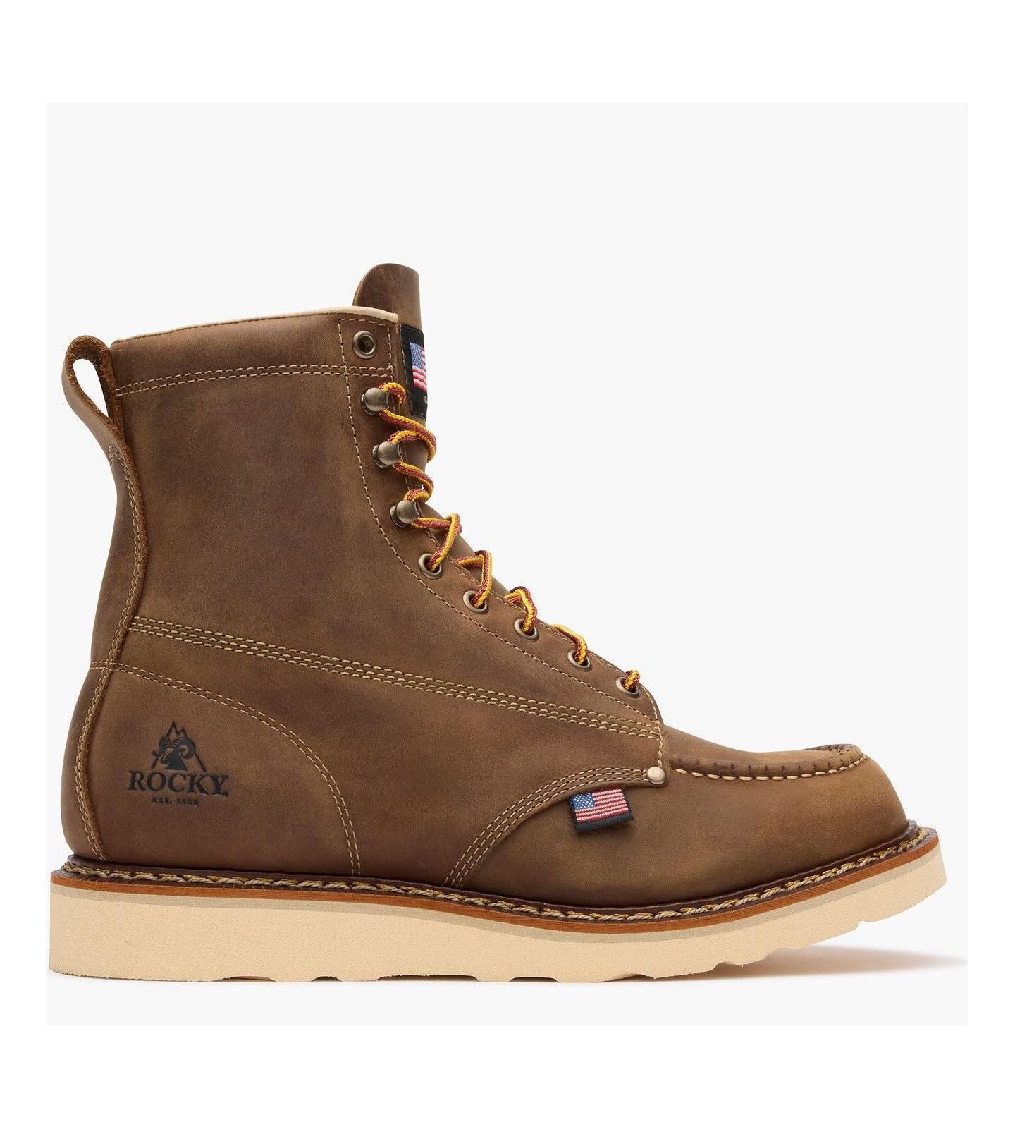 Мужские ботинки ROCKY Heritage 32 8-Inch Moc Toe Leather Work Boots, цвет: Коричневый — фото 4