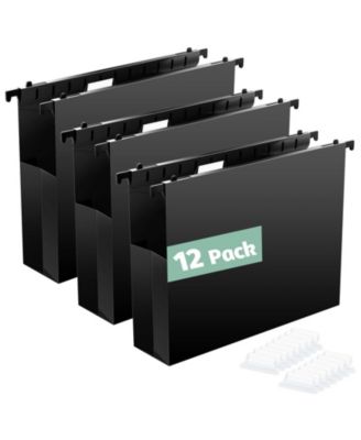 Plastic Hanging File Folders 12 Pack Letter Size Heavy Duty 2 Inch Expansion Accordian Pocket Organizer