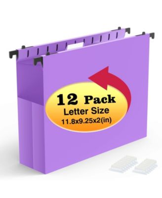 Plastic Hanging File Folders 12 Pack Letter Size Heavy Duty 2 Inch Expansion Accordian Pocket Organizer