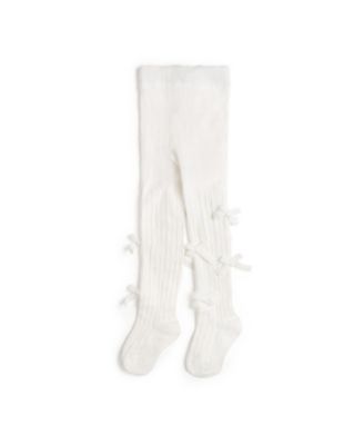 Little Girls 4-8 Ivory Velvet Mini Bow Tights