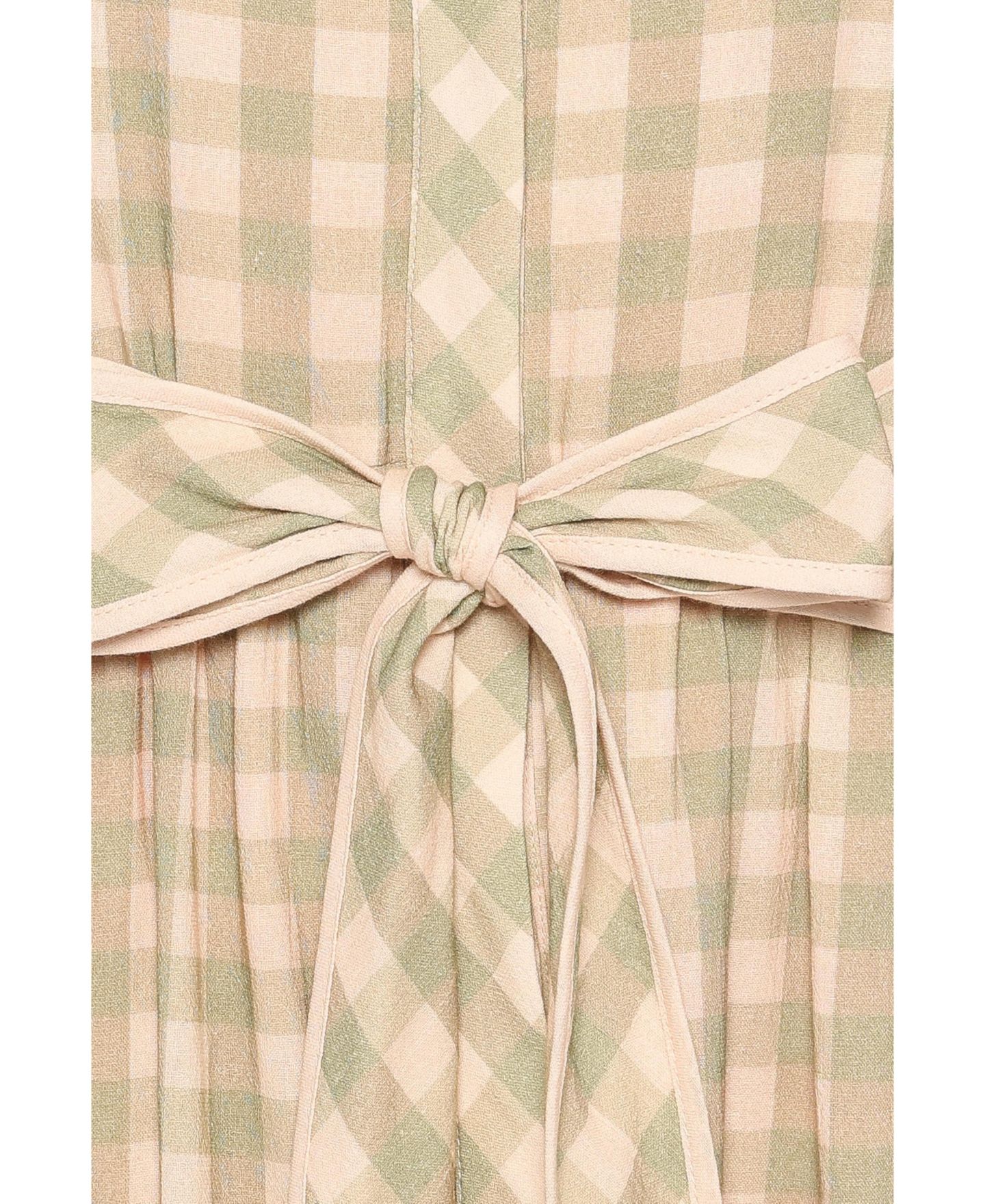 Женское платье Petal and Pup Lorry Tie Front Mini, цвет: Зелёный / Розовый в мелкую клетку — фото 8