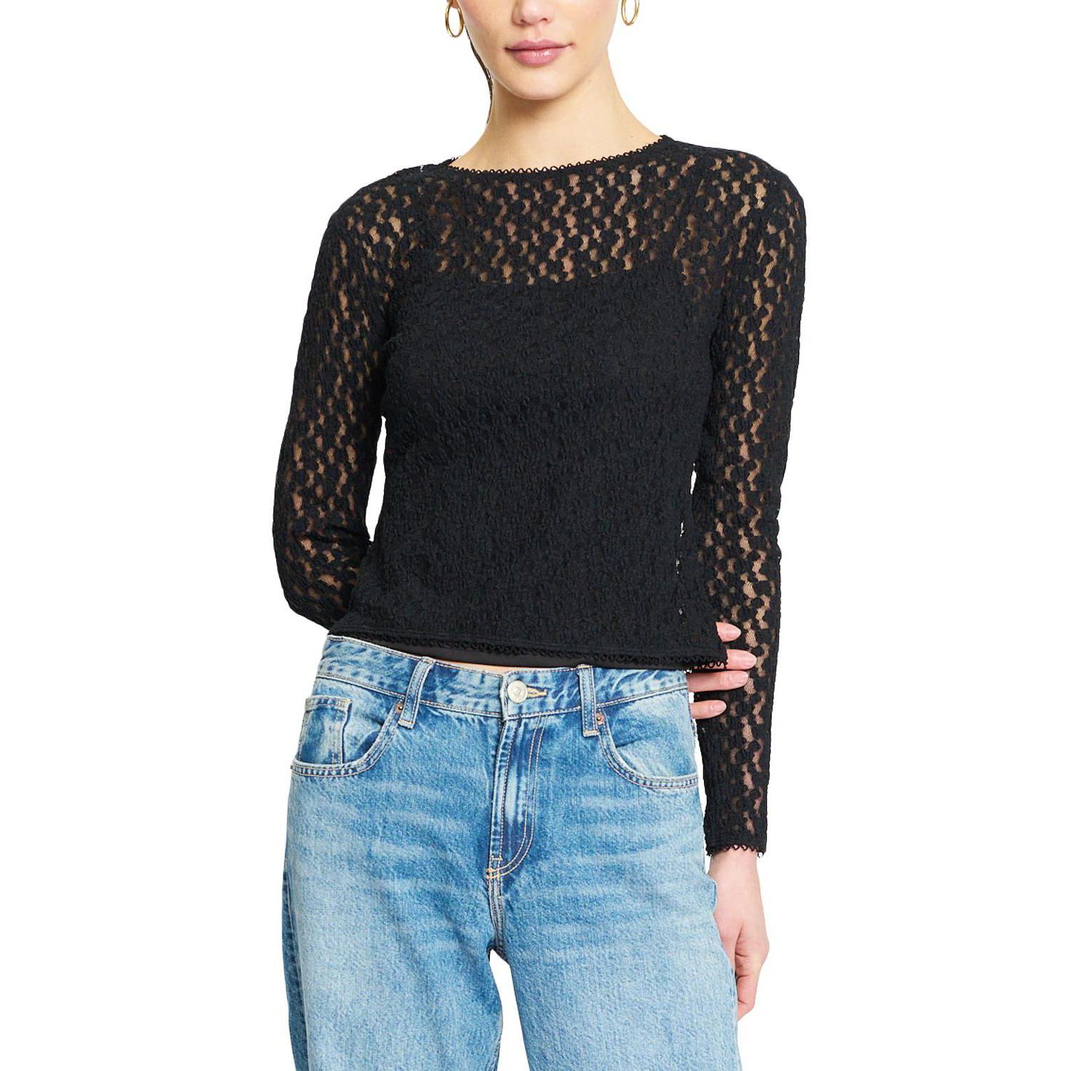 Women's Floral-Lace Long-Sleeve Crewneck Sweater
