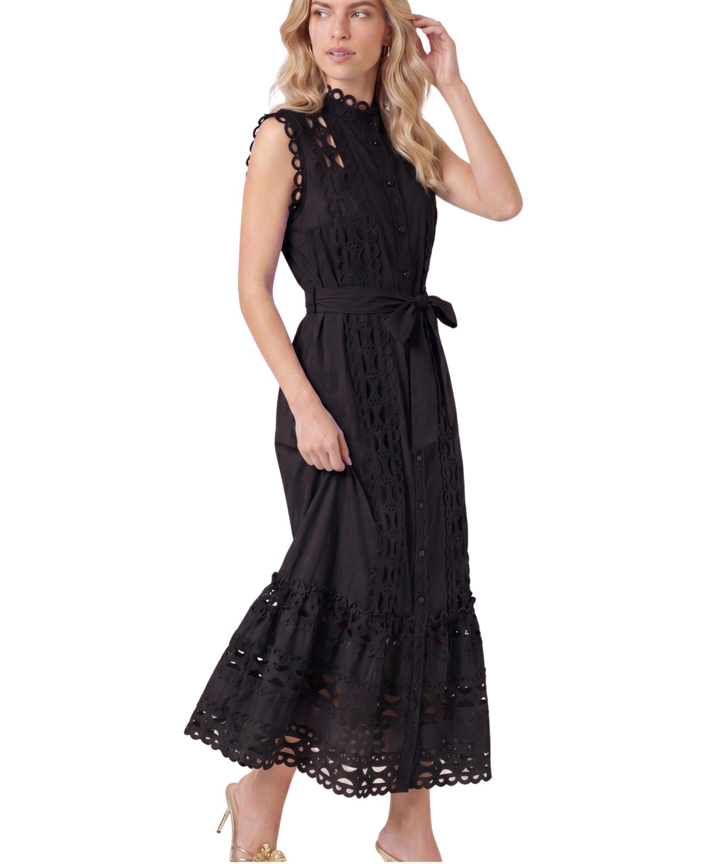 Женское платье Modenaire Sleeveless High-Neck Lace Overlay Maxi, цвет: Чёрный — фото 3