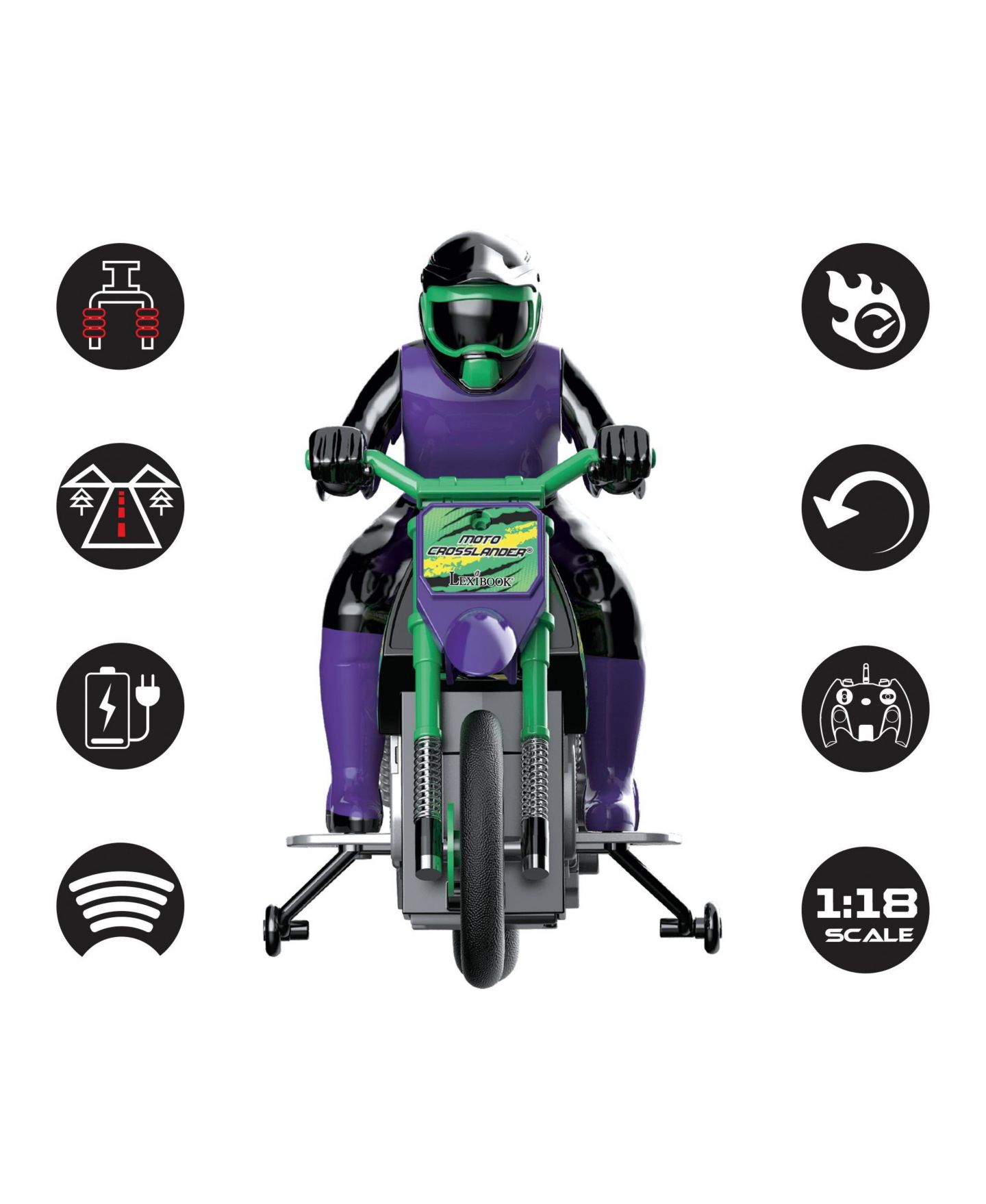 Детская игрушка Lexibook Crosslander Rechargeable Light Effects Off-Road RC Motorcycle, цвет: Зелёный — фото 2