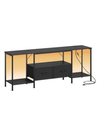 TV Stand with LED Lights and Power Outlets, Entertainment Center with 2 Drawers, 61.8 x 13.8 x 23.6 Inches