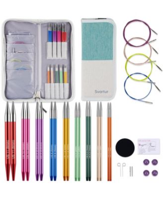Interchangeable Circular Knitting Needle Set Stainless Steel Tips Color Coded Cables Travel Case