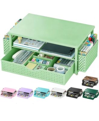 Monitor Riser Desk Organizer With Drawer Pen Holders Office Storage