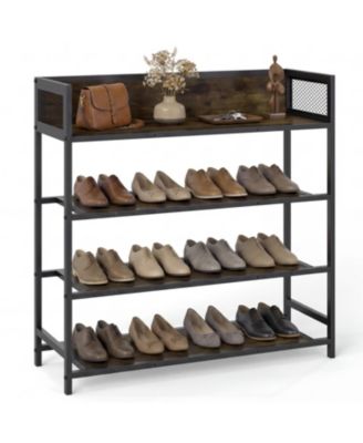 4 Tier Shoe Rack Industrial Shoe Organizer with Heavy Duty Metal Frame Rustic